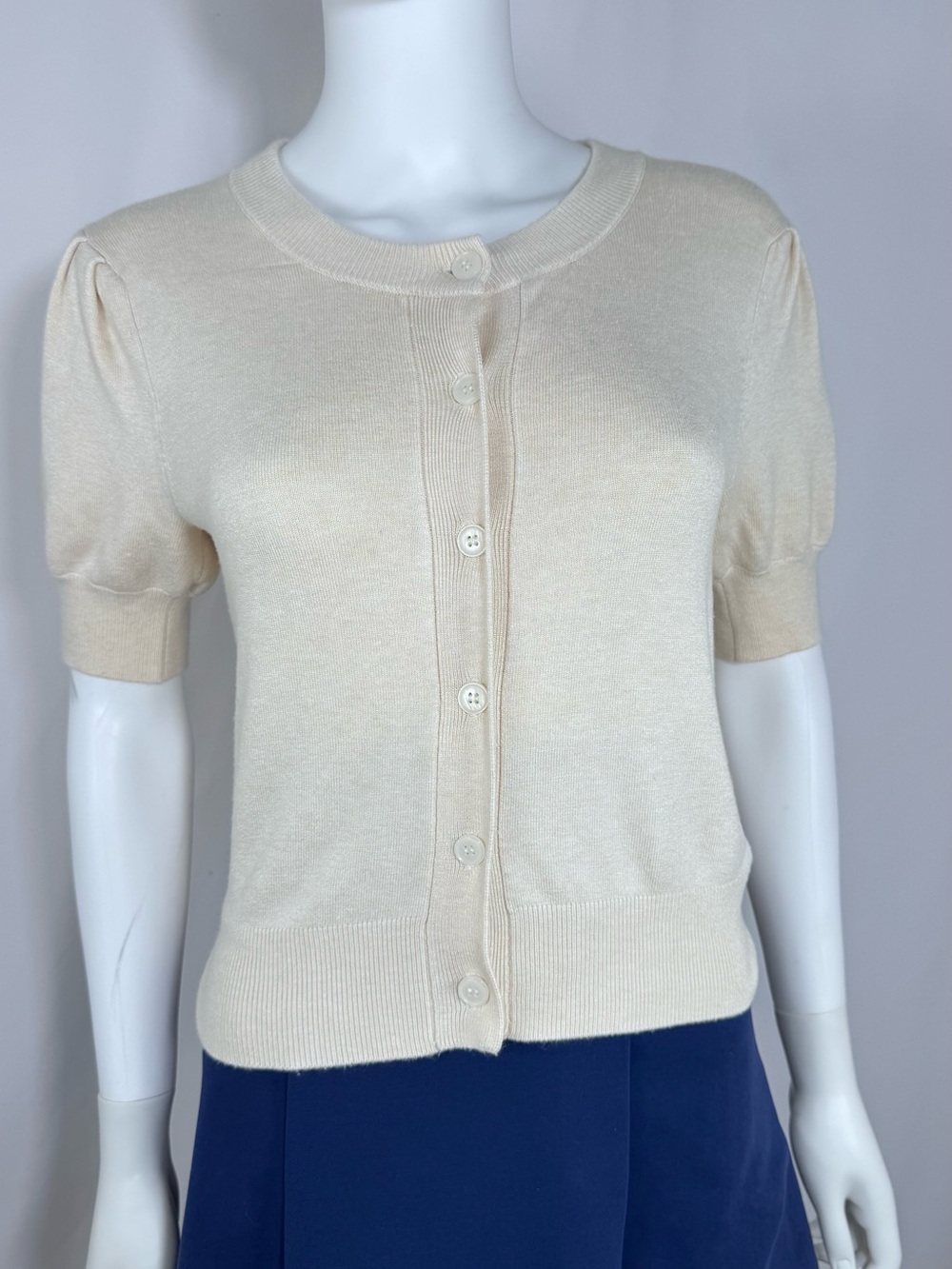 Who What Wear Cream Puff Sleeve Knit Cardigan Top S